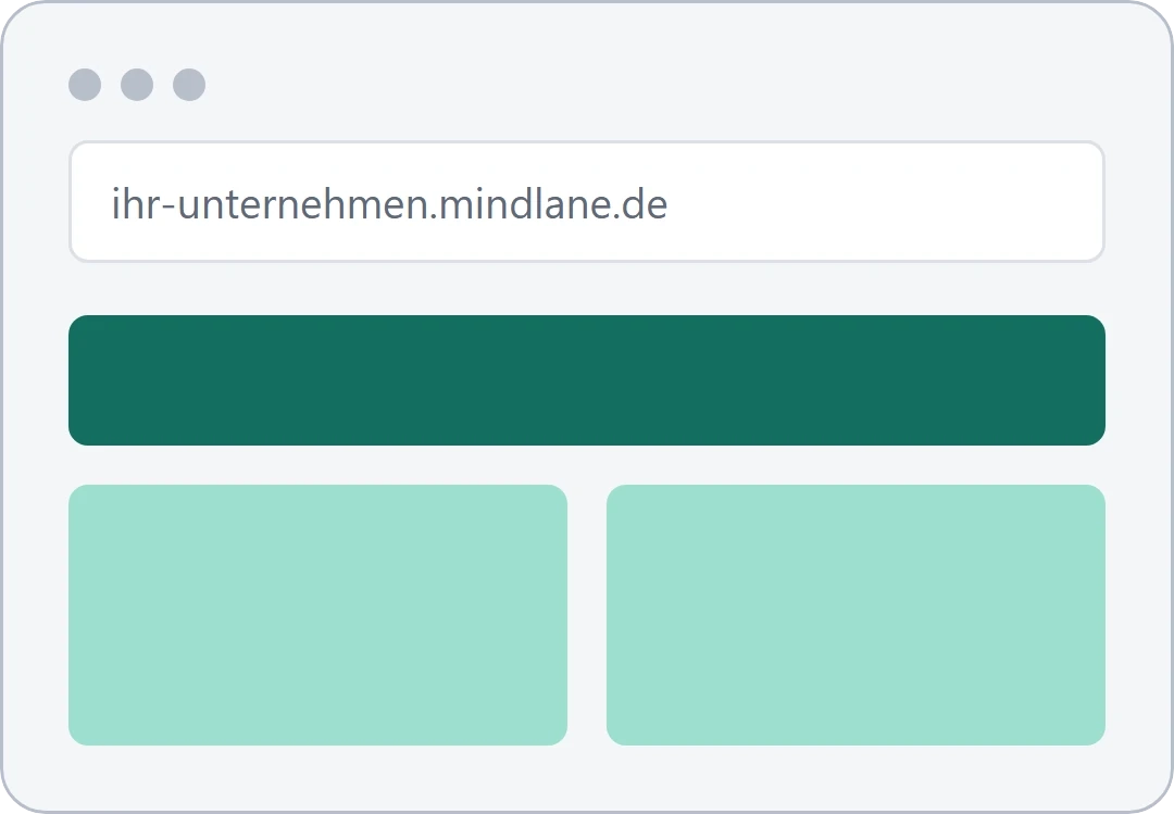 Schematische Darstellung einer eigenen mindlane Instanz im Browser, erreichbar unter der Adresse ihr-unternehmen.mindlane.de